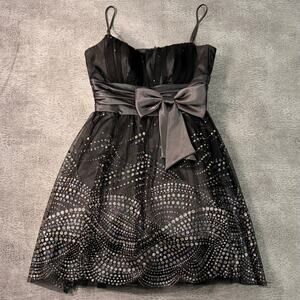 Masquerade Black Glittery Polka Dot Mini Gown